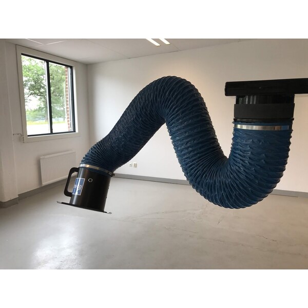 Lev-Co 17' extractor arm c/w 8"diameter hose, flanged capture hood and wall bracket EX-ARM-200-5000 - main